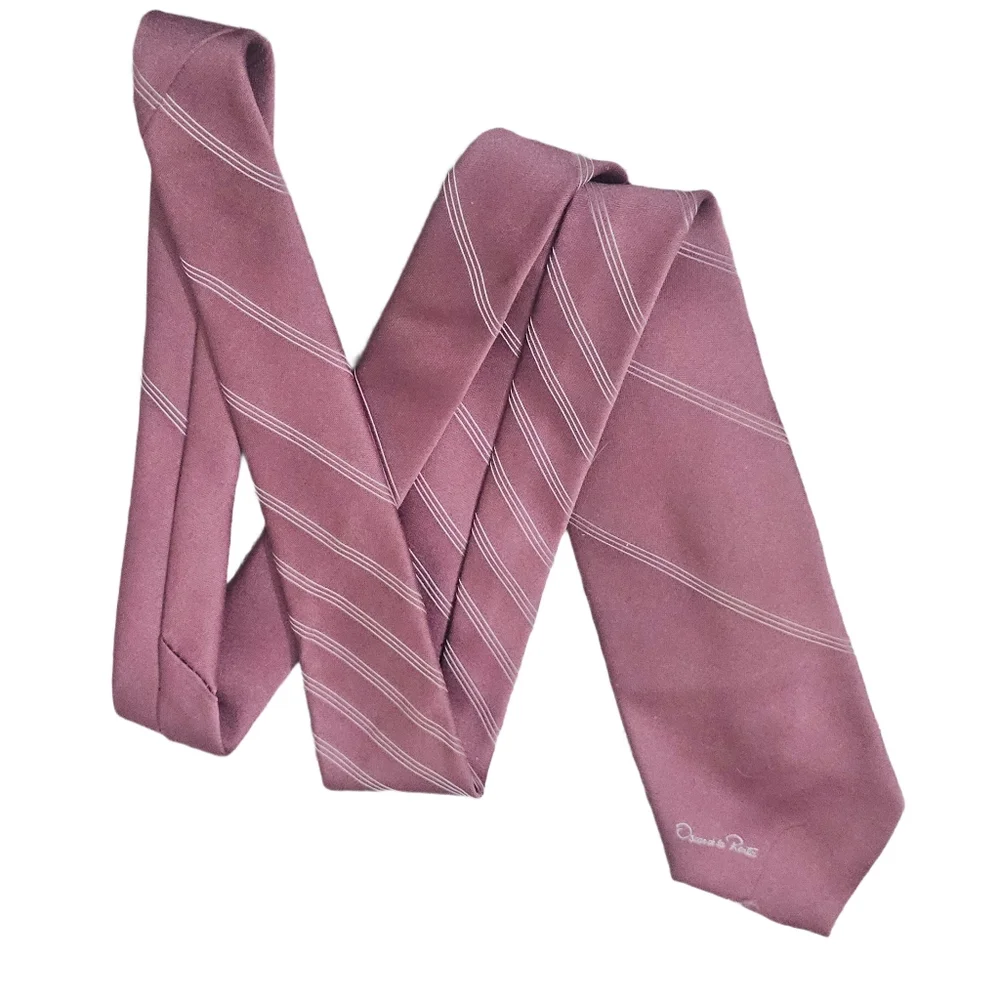 6Oscar de la Renta Silk Tie Mauve Pink Stripe Classic Designer